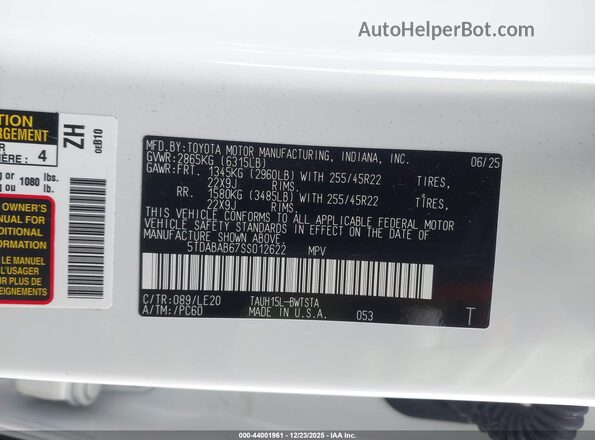 5TDABAB67SS012622 2025 LEXUS TX 500H White Вид підкапотного простору