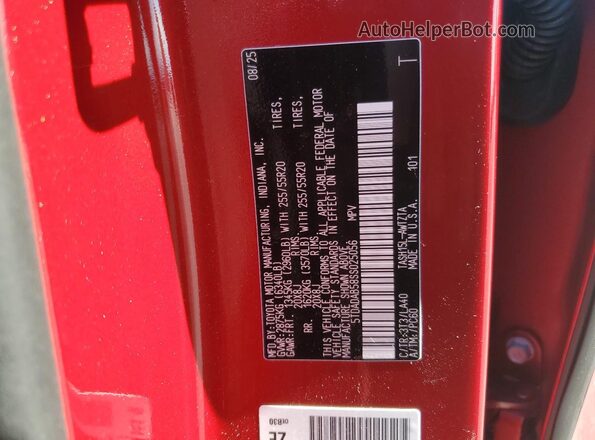5TDADAB58SS025056 2025 TOYOTA LIMITED Красный Вид наклейки с VIN-кодом