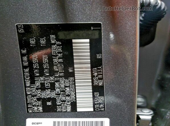 5TDADAB59SS019198 2025 TOYOTA LIMITED Gray Widok naklejki z numerem VIN