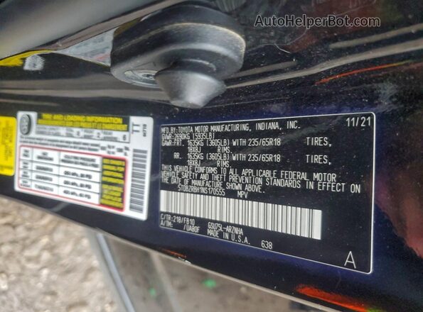 5TDBZRBH1NS170555 2022 TOYOTA HIGHLANDER Black VIN sticker view