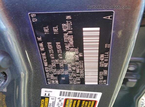 5TDBZRBH2LS003313 2020 TOYOTA HIGHLANDER Gray Widok naklejki z numerem VIN