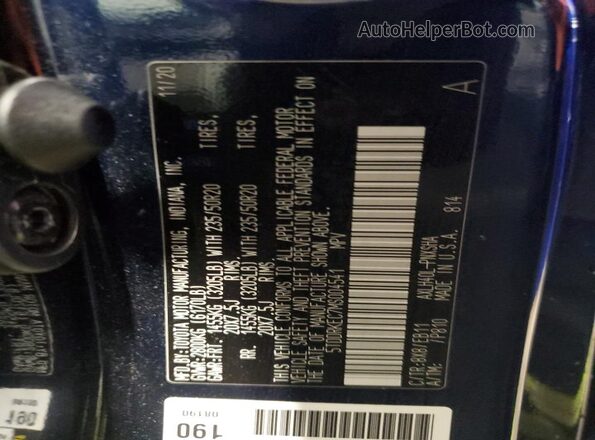 5TDDRKEC7MS004541 2021 TOYOTA SIENNA Blue VIN կոդի պիտակի տեսք