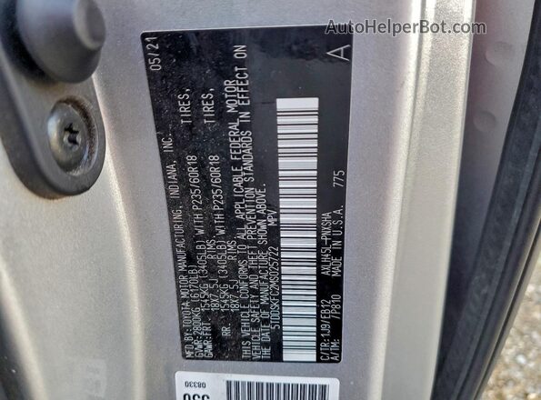 5TDDSKFC2MS025722 2021 TOYOTA SIENNA Серебряный Вид наклейки с VIN-кодом
