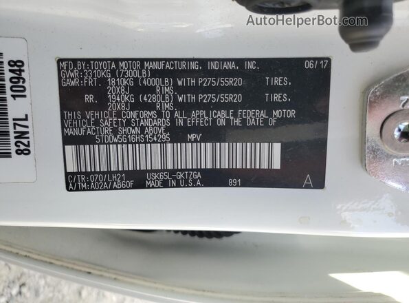 5TDDW5G16HS154295 2017 TOYOTA SEQUOIA White 