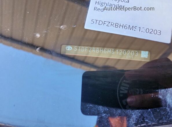 5TDFZRBH6MS120203 2021 TOYOTA HIGHLANDER Burgundy VIN sticker view