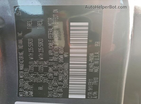 5TDXRKEC5MS048860 2021 TOYOTA SIENNA Gray Widok naklejki z numerem VIN