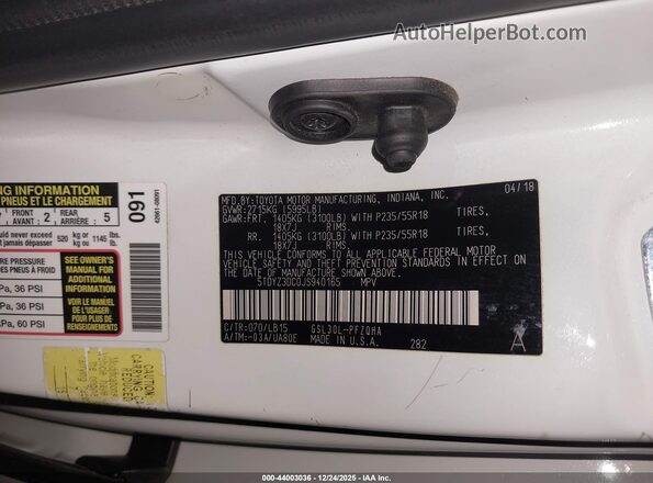5TDYZ3DC0JS940165 2018 TOYOTA LIMITED White Engine compartment view