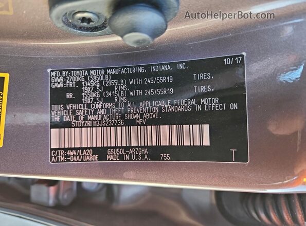 5TDYZRFH3JS237736 2018 TOYOTA LIMITED Tan 