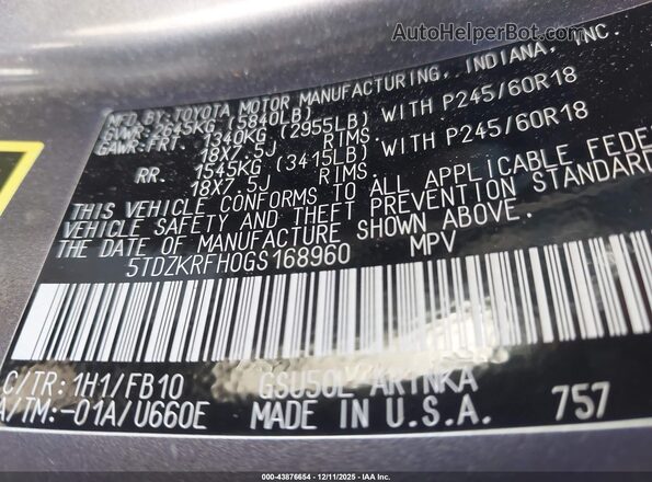 5TDZKRFH0GS168960 2016 TOYOTA LE Gray Engine compartment view