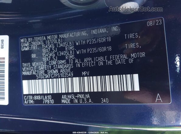 5TDZSKFC7PS103549 2023 TOYOTA LIMITED Dark Blue Вид підкапотного простору