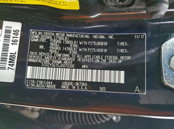 5TDZY5G15JS070300 2018 TOYOTA SEQUOIA Черный Панорамный вид салона 360°
