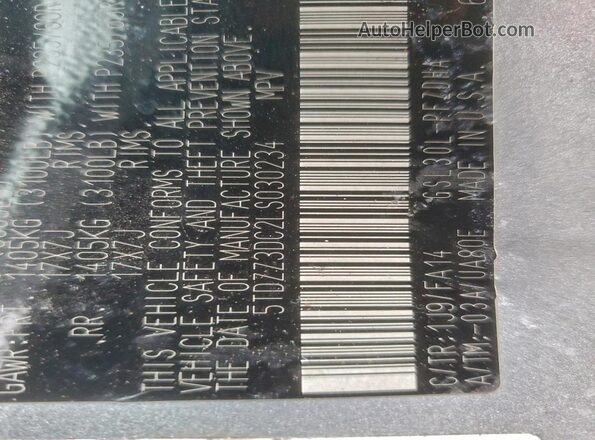 5TDZZ3DC2LS030234 2020 TOYOTA SIENNA Silver Vista de la etiqueta del VIN