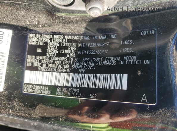 5TDZZ3DC3LS048497 2020 TOYOTA SIENNA Black Вид наклейки з VIN-кодом