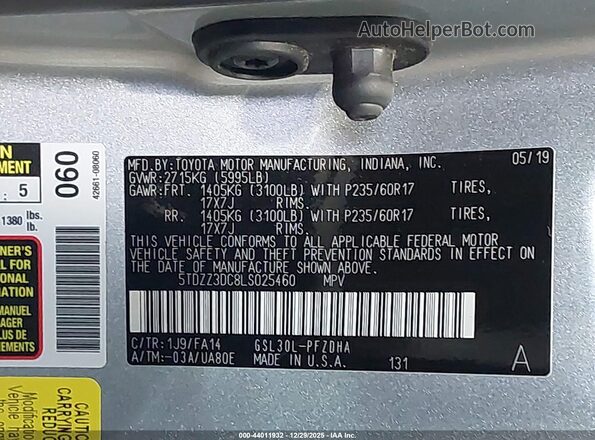 5TDZZ3DC8LS025460 2020 TOYOTA SIENNA Silver 