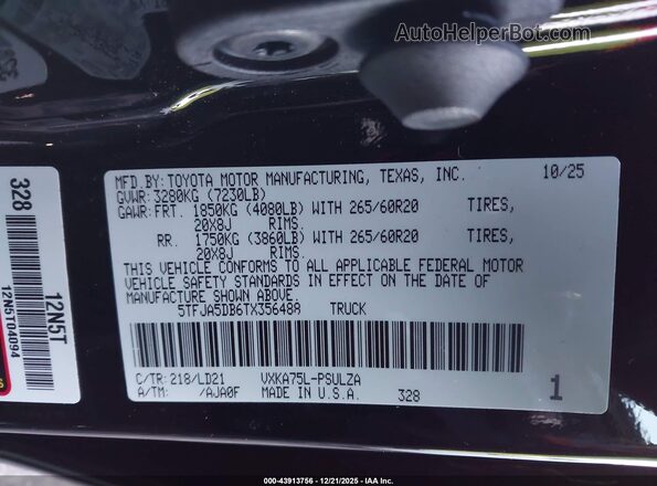 5TFJA5DB6TX356488 2026 TOYOTA LIMITED Black Vista del compartimento del motor