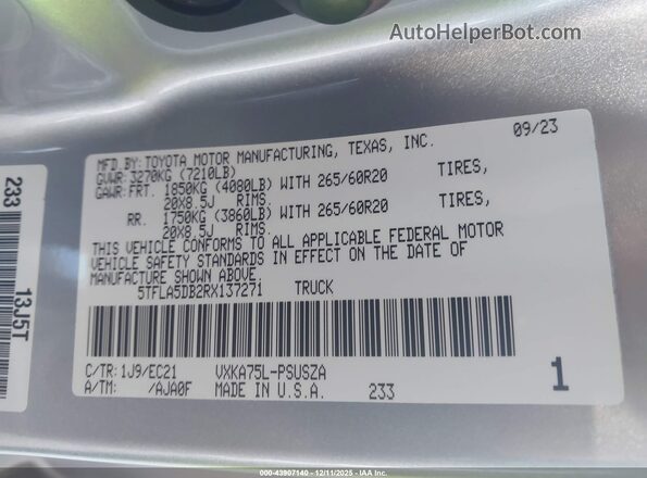 5TFLA5DB2RX137271 2024 TOYOTA TUNDRA Silver Engine compartment view