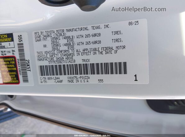 5TFMC5DB2TX114210 2026 TOYOTA TUNDRA HYBRID Белый 
