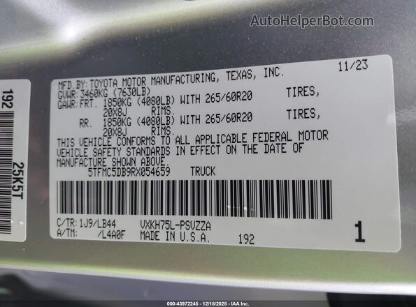 5TFMC5DB9RX054659 2024 TOYOTA TUNDRA HYBRID Silver Vista del compartimento del motor