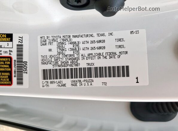 5TFNA5AB2PX027007 2023 TOYOTA TUNDRA Белый Вид подкапотного пространства