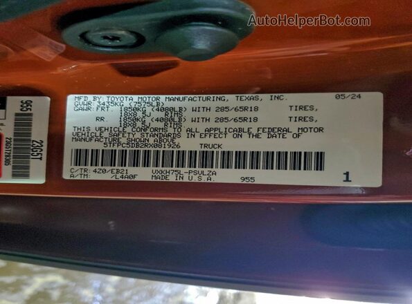 5TFPC5DB2RX081926 2024 TOYOTA LIMITED Orange Widok komory silnika