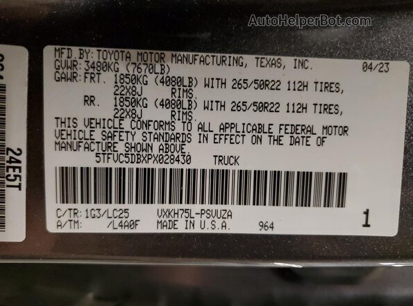 5TFVC5DBXPX028430 2023 TOYOTA TUNDRA Gray ძრავის განყოფილების ხედი