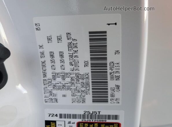 5TFWC5DB0SX106341 2025 TOYOTA LIMITED White VIN կոդի պիտակի տեսք