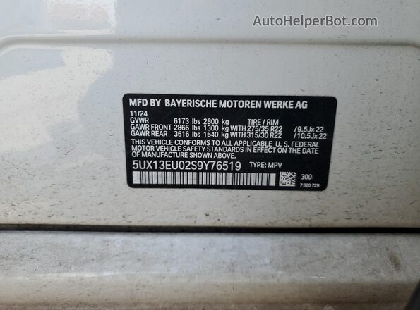 5UX13EU02S9Y76519 2025 BMW X5 White Vista de la etiqueta del VIN