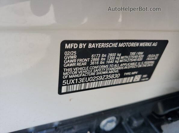 5UX13EU02S9Z35830 2025 BMW X5 White Панорамний вид салону 360°