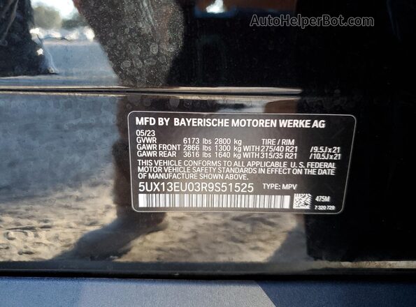 5UX13EU03R9S51525 2024 BMW X5 Black VIN կոդի պիտակի տեսք