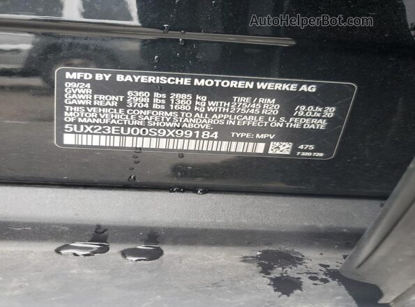 5UX23EU00S9X99184 2025 BMW X5 Black Widok wnętrza 360 stopni