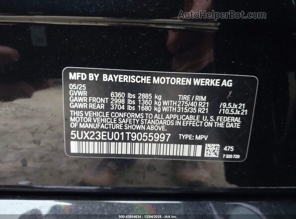 5UX23EU01T9055997 2026 BMW X5 Black Շարժիչի բաժամունքի տեսք