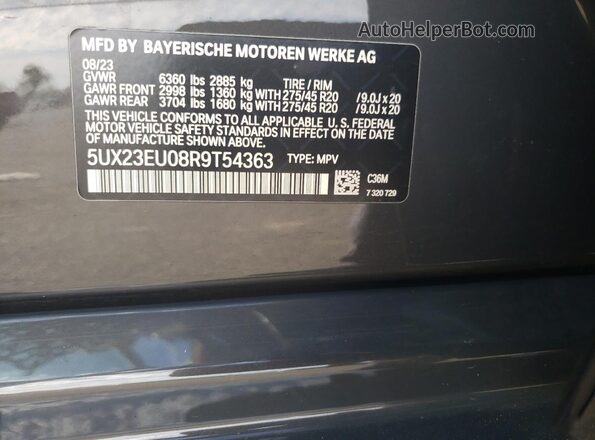 5UX23EU08R9T54363 2024 BMW X5 Gray VIN კოდის სტიკერის ხედი