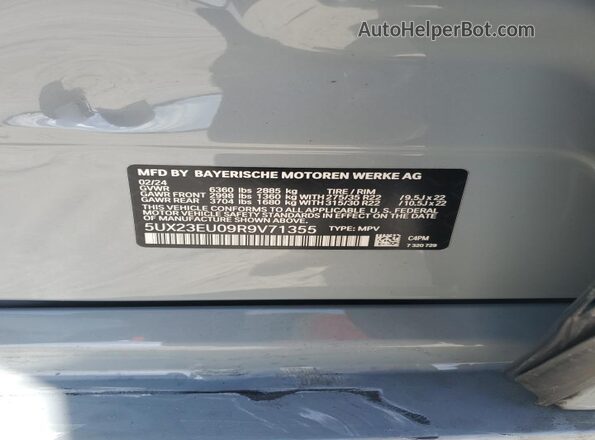 5UX23EU09R9V71355 2024 BMW X5 Gray Widok naklejki z numerem VIN