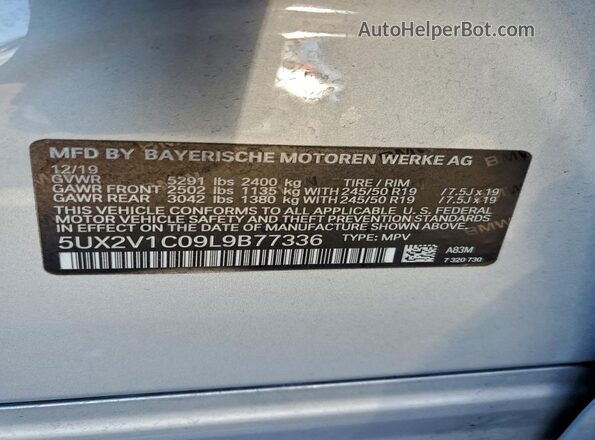 5UX2V1C09L9B77336 2020 BMW X4 Silver Սալոնի 360 աստիճան տեսք