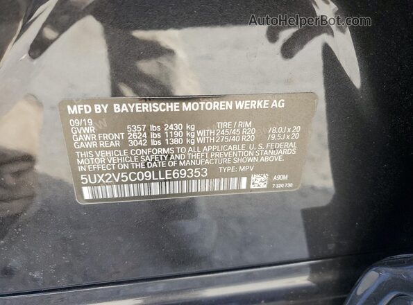 5UX2V5C09LLE69353 2020 BMW X4 Gray VIN կոդի պիտակի տեսք