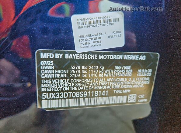 5UX33DT08S9118141 2025 BMW X4 Blue Engine compartment view