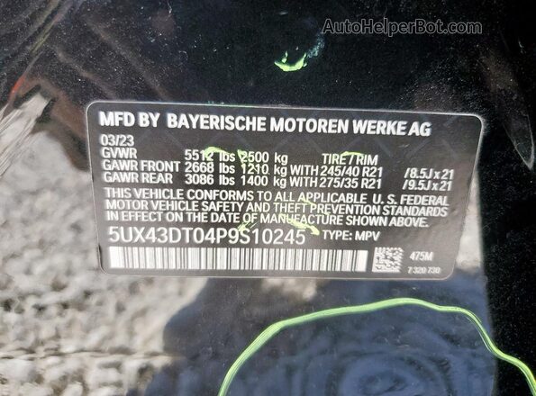 5UX43DT04P9S10245 2023 BMW X4 Black Vista interior de 360 grados
