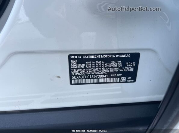 5UX43EU01S9Y38941 2025 BMW X5 White ძრავის განყოფილების ხედი