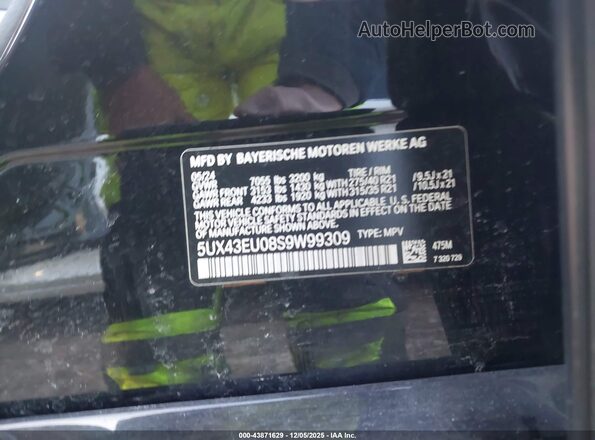 5UX43EU08S9W99309 2025 BMW X5 Black ძრავის განყოფილების ხედი