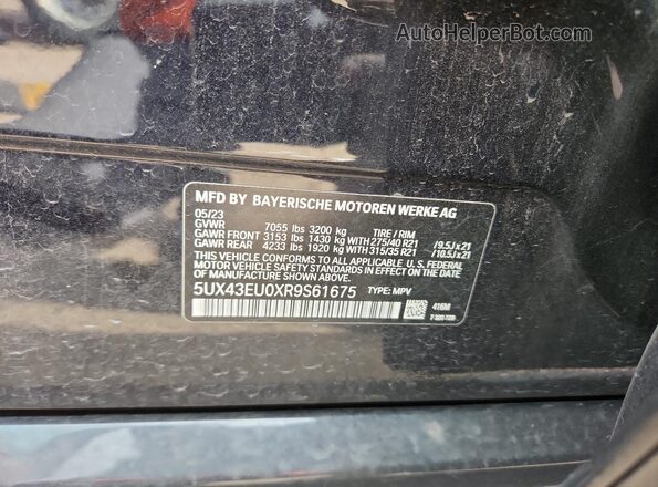 5UX43EU0XR9S61675 2024 BMW X5 Black Вид наклейки з VIN-кодом