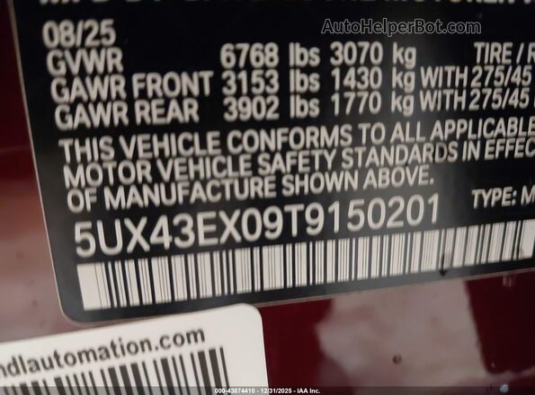 5UX43EX09T9150201 2026 BMW X6 Red Widok komory silnika