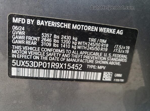 5UX53DP01R9X15452 2024 BMW X3 Серый Вид подкапотного пространства