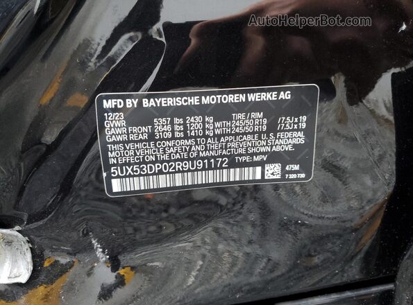 5UX53DP02R9U91172 2024 BMW X3 Black Vista de la etiqueta del VIN