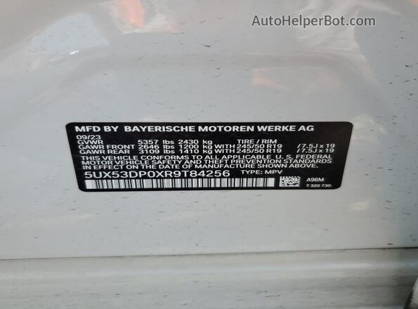5UX53DP0XR9T84256 2024 BMW X3 White ძრავის განყოფილების ხედი