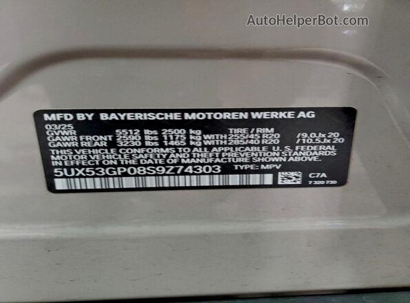 5UX53GP08S9Z74303 2025 BMW X3 White 