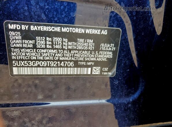 5UX53GP09T9214706 2026 BMW X3 Blue ძრავის განყოფილების ხედი