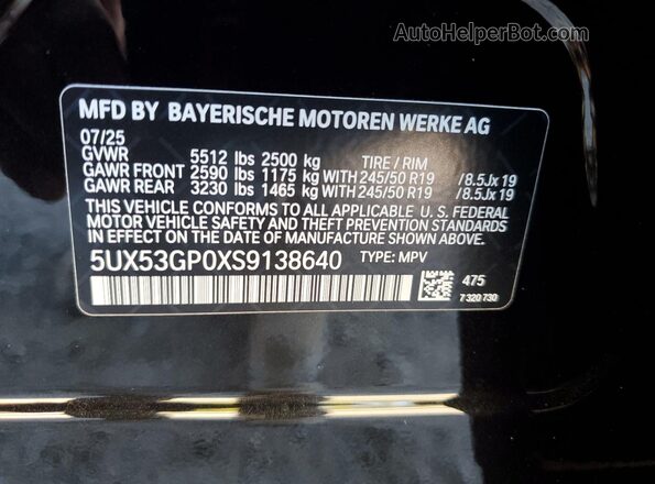 5UX53GP0XS9138640 2025 BMW X3 Black 360 interior view