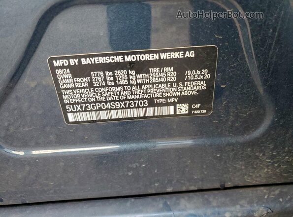 5UX73GP04S9X73703 2025 BMW X3 Blue VIN կոդի պիտակի տեսք