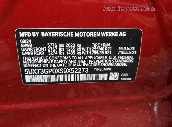 5UX73GP0XS9X52273 2025 BMW X3 Бордовый 