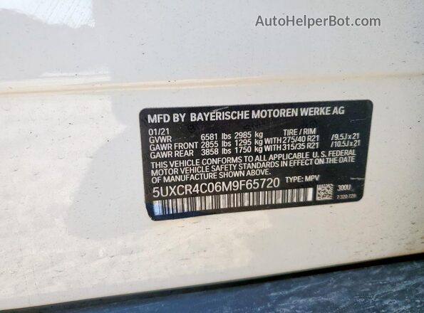 5UXCR4C06M9F65720 2021 BMW X5 White 